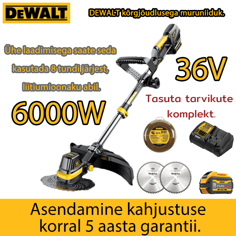 [DEWALT] Muruniiduk+ Täisvarustuse komplekt + 6000 W + 36V Võimeline töötama ühe liitium-ioonaku laadimisega 8 tundi